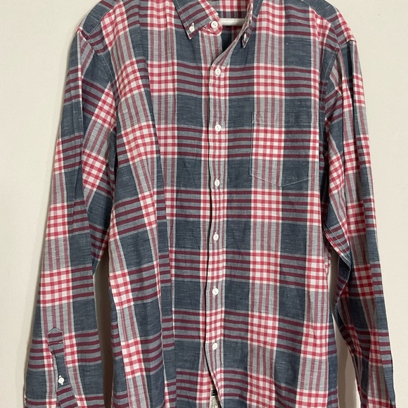 J. Crew linen Red and Blue Plaid Casual Button Down Shirt - Picture 2 of 8